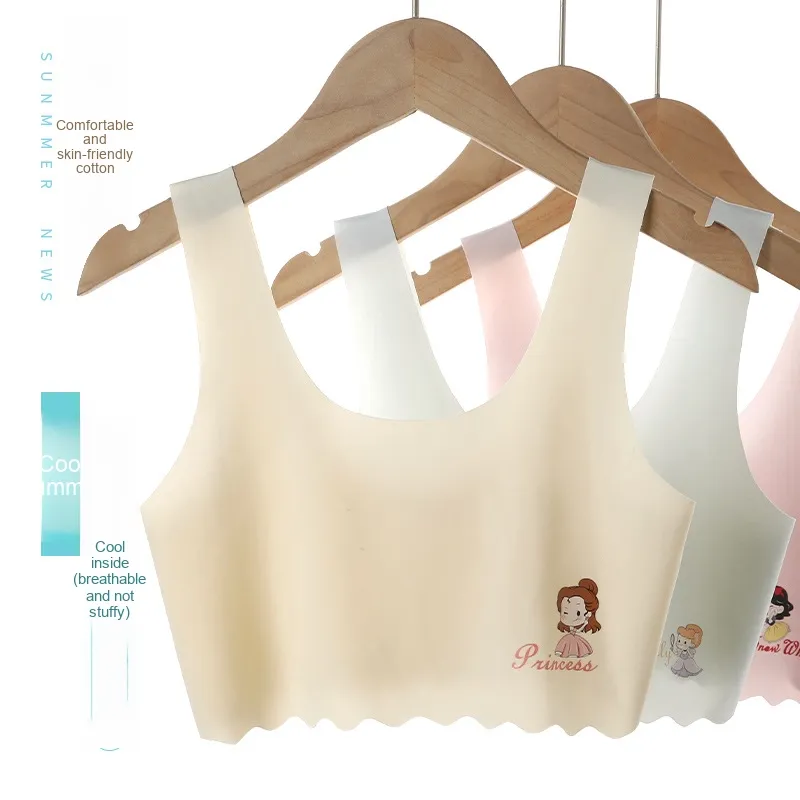 Morcoda Girl Cute Ice Silk Tube Top Underwear Developmental Period Youth Vest Bra for Elementary Middle School Student Teen Bra