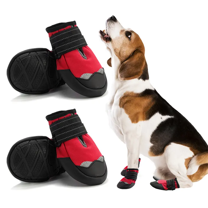 Vendita calda scarpe per animali domestici calde e fredde antiscivolo Deluxe set di quattro scarpe per cani grandi adattabili
