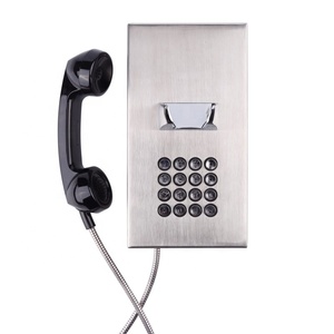 Grand téléphone mural de communication pour prison en acier inoxydable brossé avec clavier à 16 touches métalliques et cordon blindé - Product Image 1