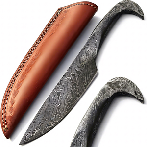 Cuchillo de Caza Personalizado Hecho a Mano en Acero de Damasco con Funda de Cuero, Personalizable OEM, Dureza 58-60HRC, Longitud Total de 23 cm - Product Image 4