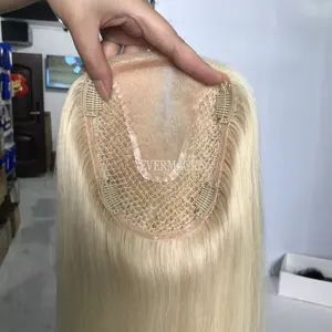 Hoge Kwaliteit Nieuwe Ontwerp Meest Natuurlijke Haar Vervanging Ademend Mono Met Visnet Topper Human Virgin Haar Blonde Kleur Vrouwen