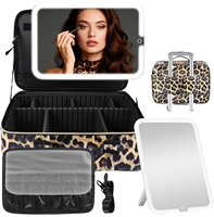 Grande trousse de maquillage en PVC imperméable avec fermeture éclair, motif lettres, éclairage LED tactile - Trousse de toilette de voyage tendance
