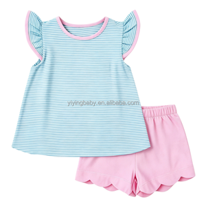 Ensemble d'été pour filles Yiying Kids Fashion : Haut à manches volantées et <span class=keywords><strong>short</strong></span> à volants à motif rayé pour tout-petits - Product Image 2