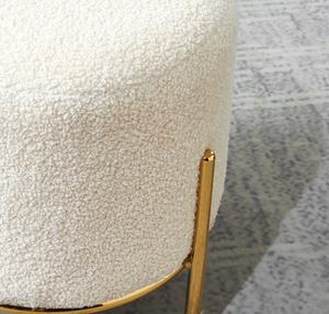 Salon nordique tabouret d'assise en velours teddy pouf de dressing avec pied en métal doré - Product Image 4