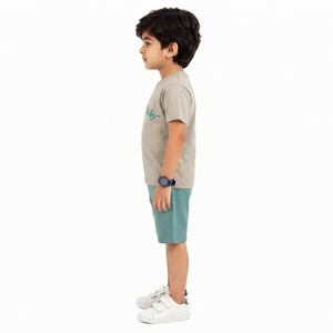 Conjunto de Verano para Niños, Camiseta con Estampado Gráfico y Pantalones Cortos con Cintura Elástica, 95% Algodón, Jersey Sencillo, Informal, Dos Piezas, OEM, ODM - Product Image 2