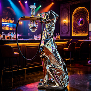 Luxury Silver Mirror Finish Dog Portable Shisha Set 100CM Resin Shisha <b>Hookah</b> Set Arabic <b>Hookah</b> Germany <b>Hookah</b> Pen In Stock - Product Image 4