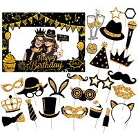 Décorations de fête d'anniversaire sur le thème de la poudre noire et dorée à faire soi-même, cadre photo en papier amusant pour selfies, accessoires photo de vacances