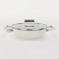 AXA Set peralatan masak antilengket keramik, 8 buah Set peralatan masak, induksi & pencuci piring, panci dan panci tahan gores aman dengan tutup kaca, putih