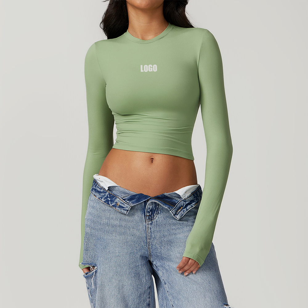 Soft Fashionable Custom New Fitness Yoga Gym Sports Tops Active Wear Workout Long Sleeve Crop Top For Woman