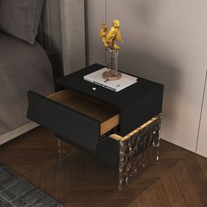Mesa de Noche de Madera Maciza Negra, Moderna y Minimalista, Mesa Auxiliar de Almacenamiento para Dormitorio - Product Image 2