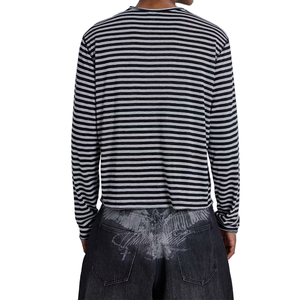 Men's Oversized <b>Striped</b> <b>Long</b> <b>Sleeve</b> Knitted Jersey T-Shirt O-Neck Casual <b>Top</b> <b>Black</b> <b>White</b> Stripe Raw Edge <b>Top</b> - Product Image 2