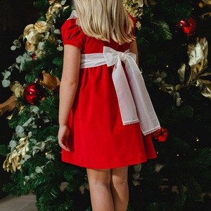 Festivo vestito da ragazza in velluto rosso con giunzione di pizzo bianco con colletto natalizio <span class=keywords><strong>abiti</strong></span> da bambino prima comunione per le ragazze di 6-14 anni - Product Image 4