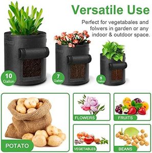Sacs <span class=keywords><strong>de</strong></span> culture <span class=keywords><strong>de</strong></span> légumes pour jardin <span class=keywords><strong>de</strong></span> 5, 7 et 10 gallons, réutilisables, écologiques, pliables, en feutre, avec couleur personnalisable - Product Image 2
