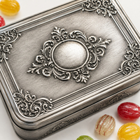 Boîte à bonbons vintage en argent style antique avec couvercle gaufré pour emballage cadeau rétro