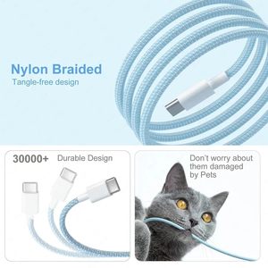 1M 60W <b>USB</b>-C <b>USB</b>-C Fast Charging <b>Cable</b> Nylon Jacket Pure Copper Conductor for Phone Computer Color Box Included - Product Image 4