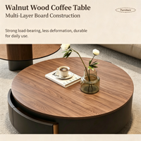 Table basse de salon ronde en bois massif naturel LanRong, design moderne, durable et écologique, avec rangement