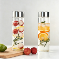Bouteille d'eau en verre artisanale de grande qualité, sans BPA, anti-fuite, avec couvercle en bambou portable, 400 ml/600 ml, logo personnalisé, cadeau d'entreprise