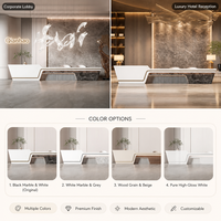Comptoir d'accueil moderne de luxe incurvé et cannelé avec base LED et armoire de rangement pour usage commercial et bureaux médicaux