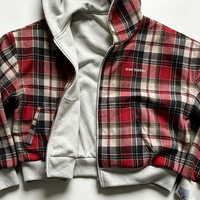 Veste décontractée oversize pour homme en flanelle à carreaux réversible avec fermeture éclair, doublure polaire et broderie de lettres, style streetwear