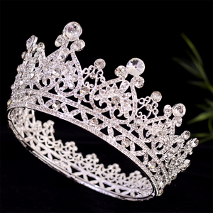 איכות גבוהה כלה בארוק כתר סגסוגת בעבודת יד טיארה מתכת עם יהלום rhinestone גודל חינם ליום נישואין של בנות - Product Image 2