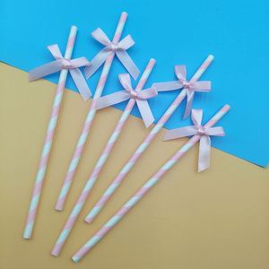 Pajitas de Papel con Lazo, Desechables, Creativas, con Cinta, Reciclables, Decoración para Fiestas, para Postres, Pasteles, Tarjetas, Jugos - Product Image 3
