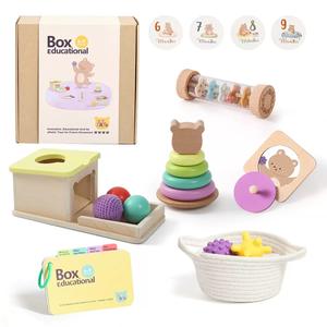 Kotak Koleksi Montessori Kayu 16 Buah Set Cat Tidak Beracun Mainan Berkualitas Tinggi yang Nyaman untuk Balita 6-9 Bulan - Product Image 1