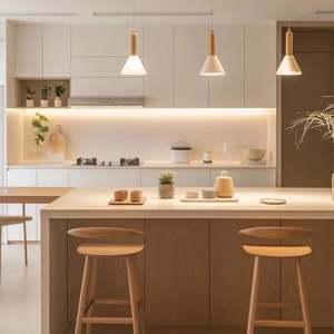 Système d'armoires de cuisine modernes multifonctionnelles en bois massif personnalisé avec style crème - Product Image 2