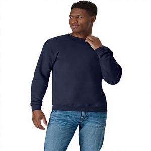Men's Navy Crew Neck <b>Fleece</b> <b>Sweatshirt</b> Solid Color 100% Cotton Oversized Fit Casual Streetwear Pullover Breathable Eco-Friendly - Product Image 4