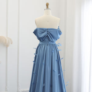 Jancember SF010 Satin Off Shoulder Feather A-line Evening Party Dresses - Product Image 4