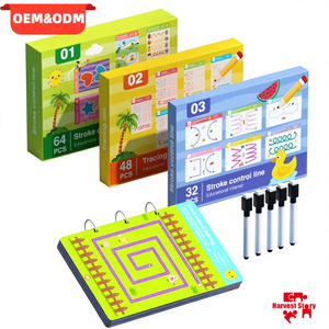 Ensemble de <span class=keywords><strong>cartes</strong></span> d'entraînement au contrô<span class=keywords><strong>le</strong></span> du stylo réutilisables personnalisées, effaçables, pour <span class=keywords><strong>le</strong></span> dessin et la concentration, livre d'éveil éducatif pour les tout-petits - Product Image 1