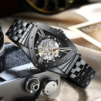 Montre mécanique squelette de haute qualité avec boîtier et bracelet en acier inoxydable, montre-bracelet automatique de luxe pour homme, style business