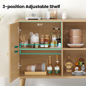 Buffet avec 3 portes en rotin, console de rangement moderne pour entrée, salon, grand modèle naturel - Product Image 6