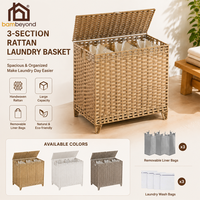 Cesto de Ropa Sucia Grande de Ratán con 3 Secciones y 6 Bolsas Interiores Extraíbles para Almacenamiento de Ropa y Baño, Multifuncional y Ahorrador de Espacio
