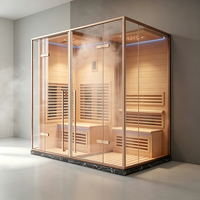 Kabin Sauna Inframerah Jauh Hemlock untuk 2 Orang dengan Rangka Baja Tahan Karat Emas, Kabin Sauna Dalam Ruangan untuk Vila, Ruang Kesehatan Pribadi