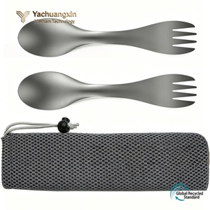 Stainless Steel Spork Set with Mesh Pouch Eco-Friendly Portable Utensil for Outdoor Camping <b>Backpacking</b> - Product Image 4