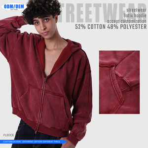 เสื้อฮู้ดซิปมีโลโก้แบบกำหนดเอง ลายบาติก ซักล้างได้ สำหรับผู้ชาย สไตล์ลำลองแนวสตรีท ดีไซน์ขาดๆ ทำจากผ้าโพลีเอสเตอร์/คอตตอนฟลีซ พิมพ์ลายดิจิทัล - Product Image 4