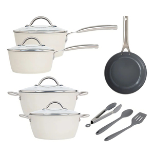 High Quality Ceramic Marble Coated <b>Pot</b> Pan Glass Lids Wooden Soft touch Handles Non Stick 12 Piece Forged Aluminium Cookware <b>Set</b> - Product Image 2