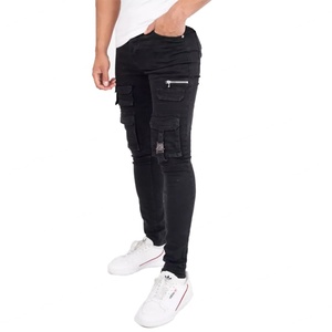 Nouvelle Arrivée Jean Cargo Tactique Noir à Fermeture Éclair et Boucles, Coupe Skinny, Multi-Poches, pour Homme, Style Streetwear - Product Image 3