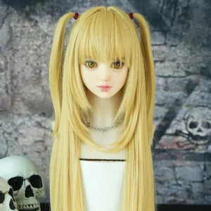 Misa lungo etero biondo Cosplay parrucca donne ragazze Anime Cos parrucche capelli sintetici di calore carino con frangia per Costume da festa di Halloween