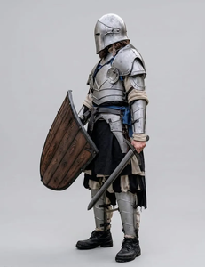 Armure Complète Traditionnelle de Chevalier Médiéval en Acier, Calibre 18, Bouclier en Bois Fait Main, Réplique Historique pour Reconstitutions - Product Image 1