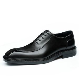 New High Quality Men's Square Toe Retro Fashion Formal Dress <b>Shoes</b> Business Casual Lace-Up <b>Height</b> <b>Increasing</b> - Product Image 6
