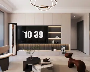 Nouveau design simple conception contreplaqué suspendu séparation de pièce cheminée unités de télévision armoire moderne meubles de maison ensemble mural