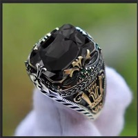 Bagues Chevalières Turques Vintage Bicolores en Zircon Taillé ZhuQian – Bijoux Rétro Punk pour Hommes en Alliage Plaqué Argent Couleurs Personnalisables – Vente en Gros