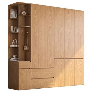 Armoire en chêne massif du sol au plafond, meuble de rangement pour chambre à coucher, design segmenté simple et moderne - Product Image 5