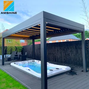 Zware Waterdichte Aluminium Pergola Luifel Bio-Klimatologische Regendichte Lamellen Dakbedekking Met Led Licht