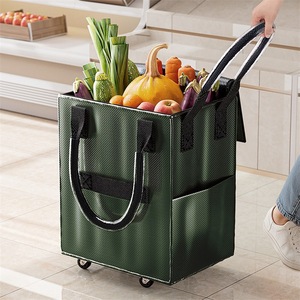 KITION Wheeled Shopping <b>Trolley</b> Foldable <b>Four</b>-Wheeled Cart With Swivel <b>Wheels</b> For Grocery Outdoor Use Green - Product Image 1