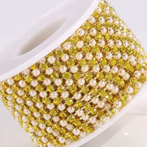 Cadena de copa de diamantes de imitación de cobre dorado y plateado para vestido, accesorios para ropa