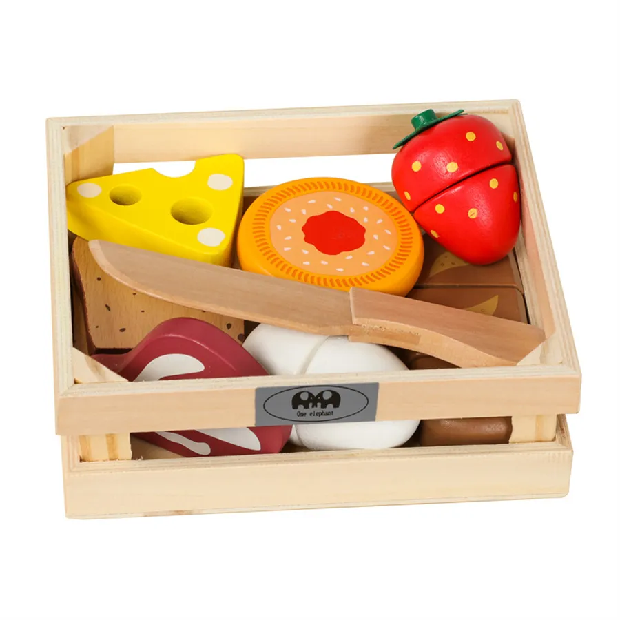 Set di pasticceria con struttura in legno 2312 per tagliare la frutta giocattolo in legno per fingere di giocare a scuola