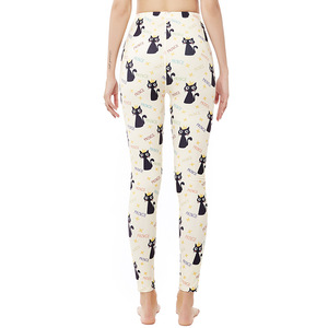 Leggings moulants à imprimé numérique de dessin animé, motif chat noir mignon, taille plus, longueur 9 minutes, HC-6046 - Product Image 5