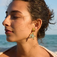 Ensemble de bijoux en acier inoxydable plaqué or, style vacances à la plage, coquillages et étoiles de mer, collier, bracelet, boucles d'oreilles